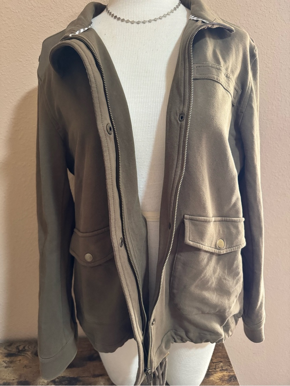 Eden Society Zip Up / Snap Jacket in Olive Green